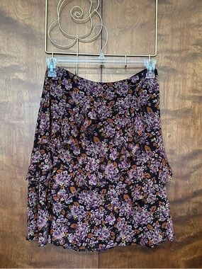 LAUREN Ralph Lauren Ruffle Fall Mini Skirt Womens Plus 18W Purple Floral A-Line
